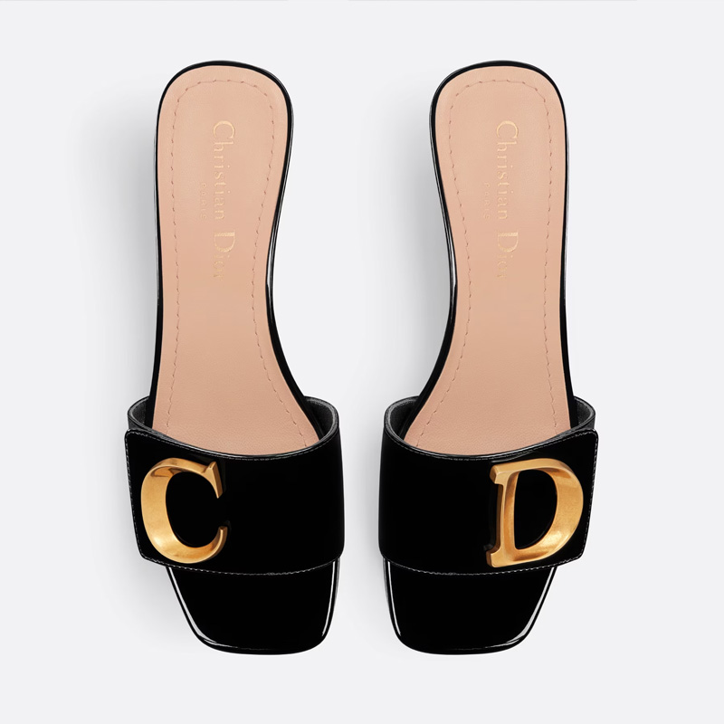C'est Dior Heeled Slides Women Patent Leather Black