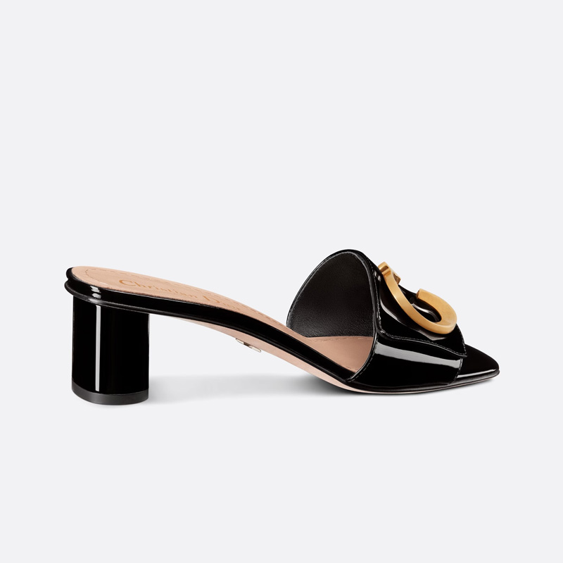 C'est Dior Heeled Slides Women Patent Leather Black