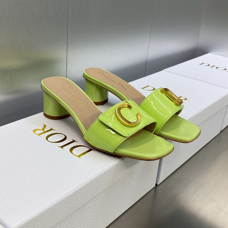 C'est Dior Heeled Slides Women Patent Leather Green