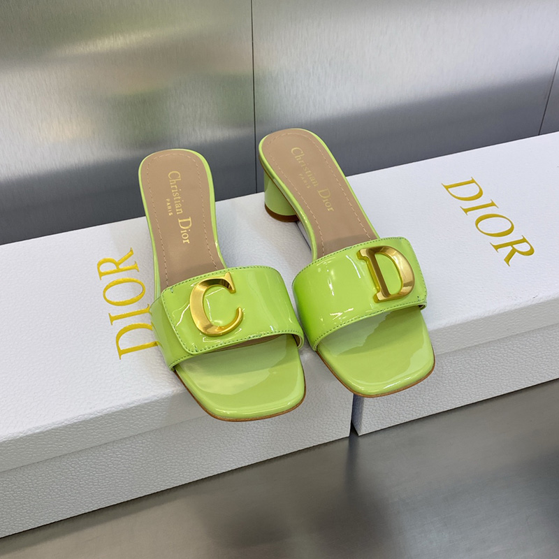 C'est Dior Heeled Slides Women Patent Leather Green