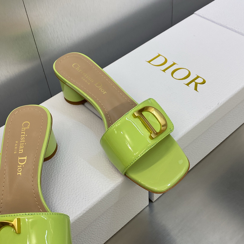 C'est Dior Heeled Slides Women Patent Leather Green