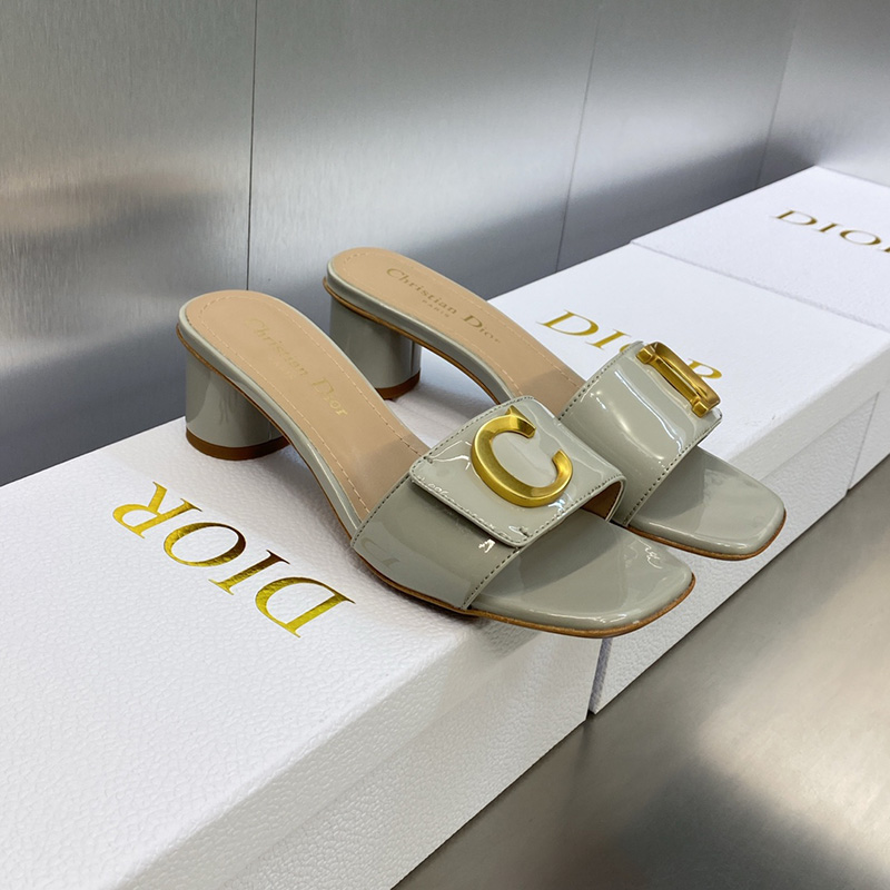 C'est Dior Heeled Slides Women Patent Leather Grey