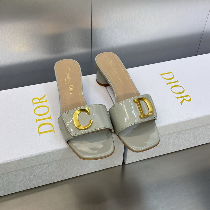 C'est Dior Heeled Slides Women Patent Leather Grey