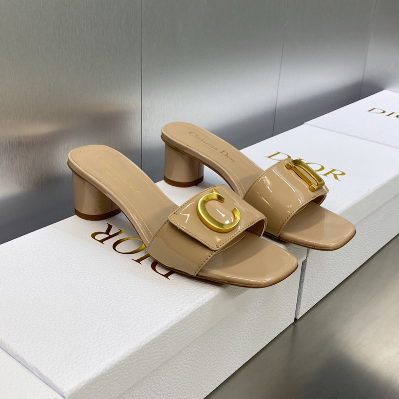 C'est Dior Heeled Slides Women Patent Leather Khaki