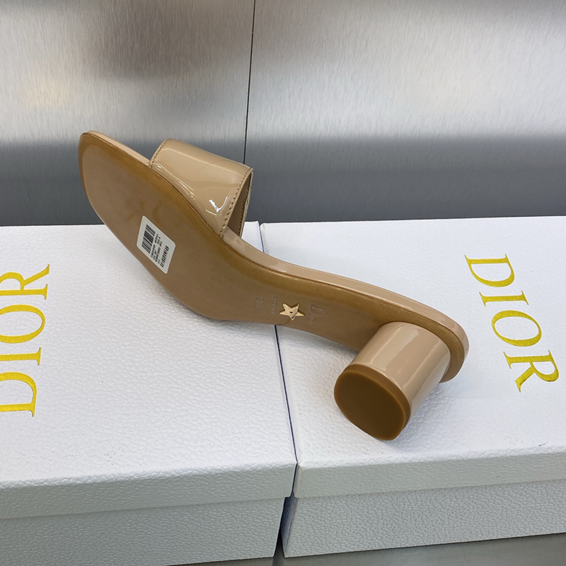 C'est Dior Heeled Slides Women Patent Leather Khaki