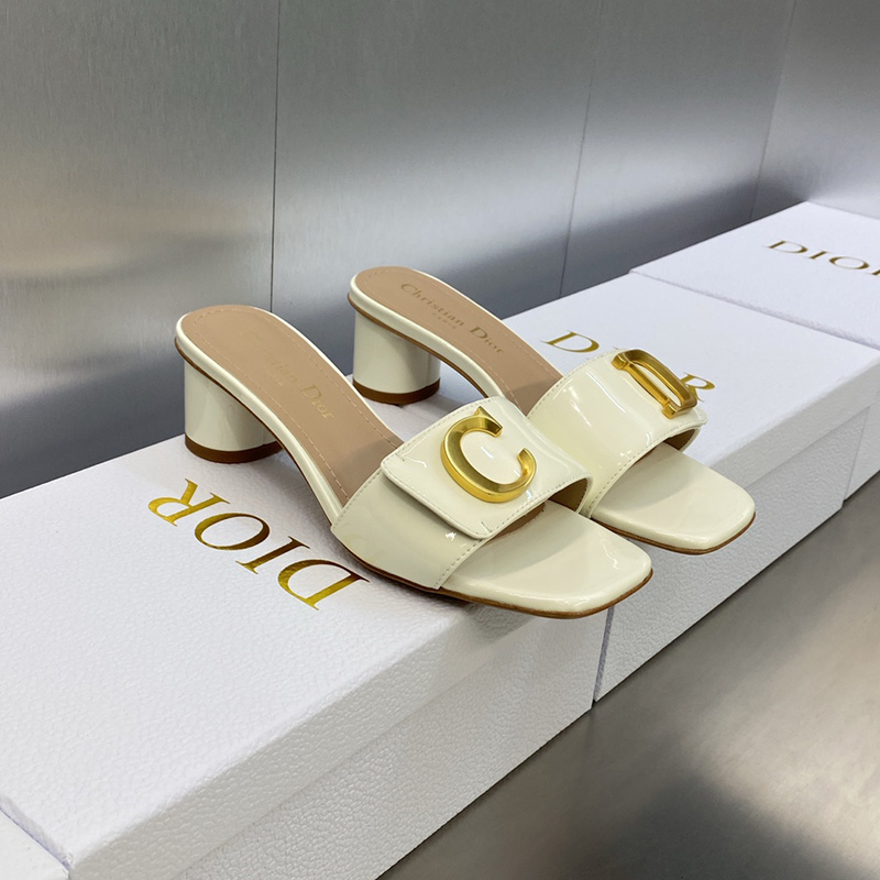 C'est Dior Heeled Slides Women Patent Leather White