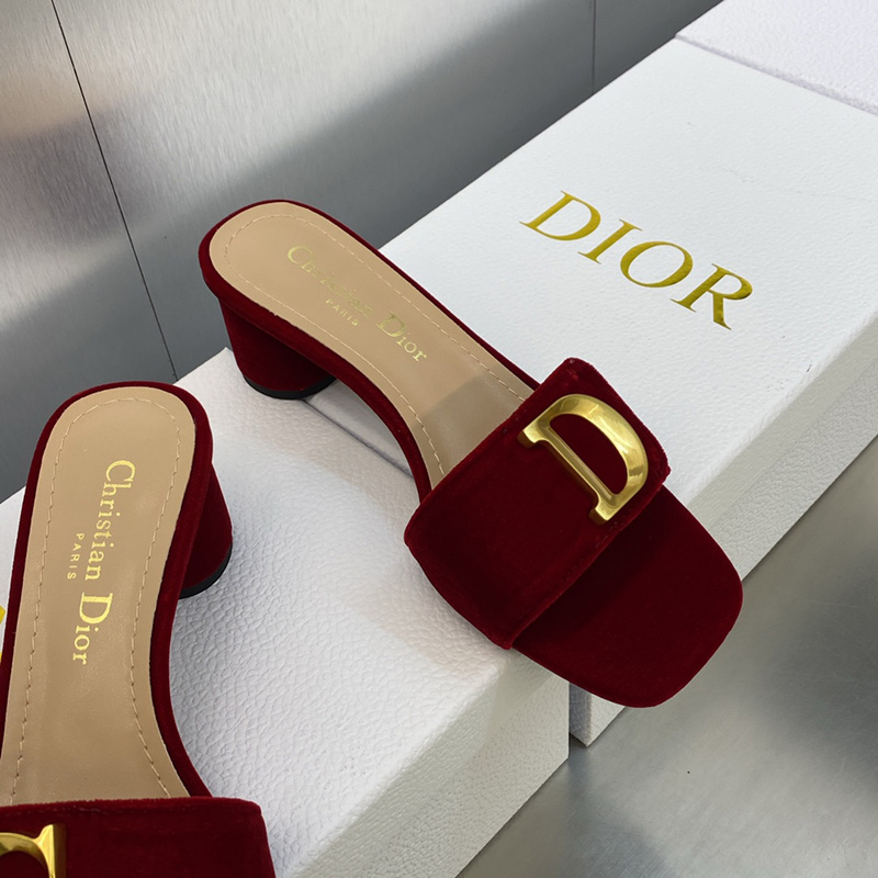 C'est Dior Heeled Slides Women Velvet Red