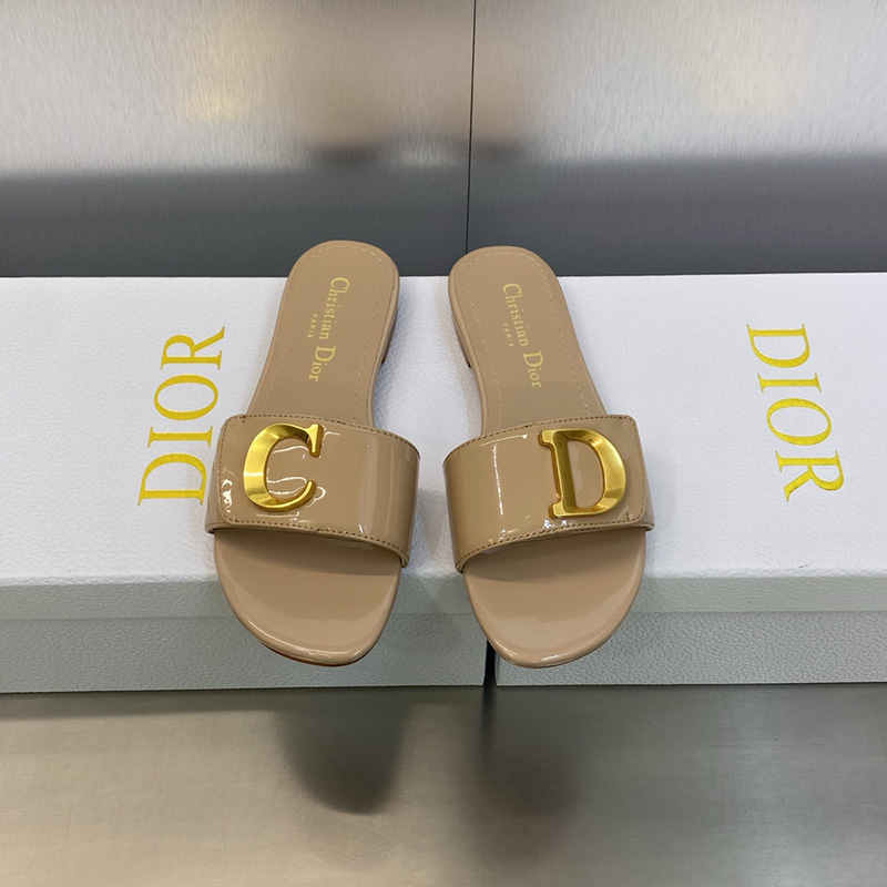 C'est Dior Slides Women Patent Leather Khaki