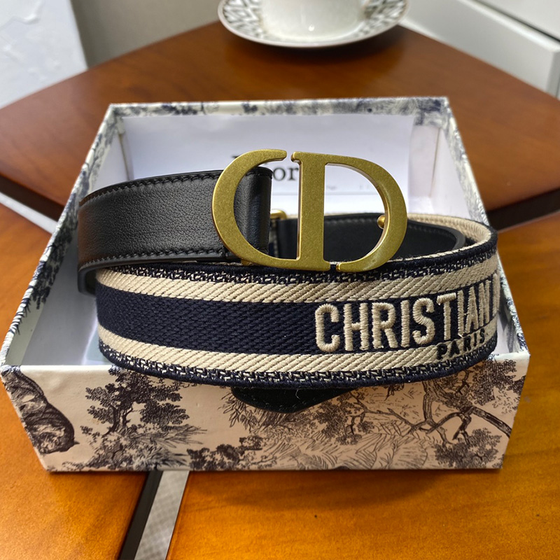 Christian Dior 30 Montaigne CD Belt Canvas Navy Blue/Beige