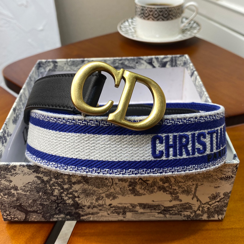 Christian Dior 30 Montaigne CD Belt Canvas White/Blue