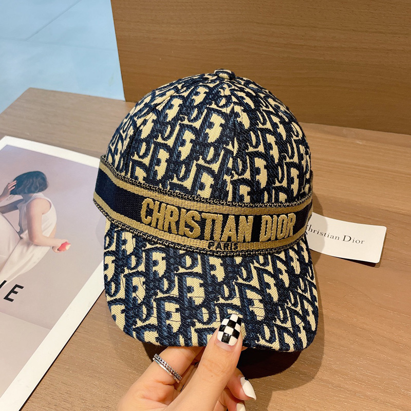 Christian Dior Baseball Cap D-Oblique Cotton Blue