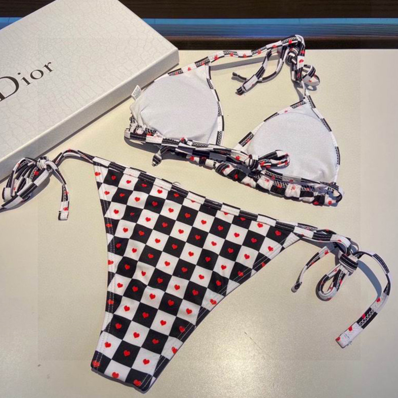 Christian Dior Bikini Women Dioramour D-Chess Heart Lycra Black/White