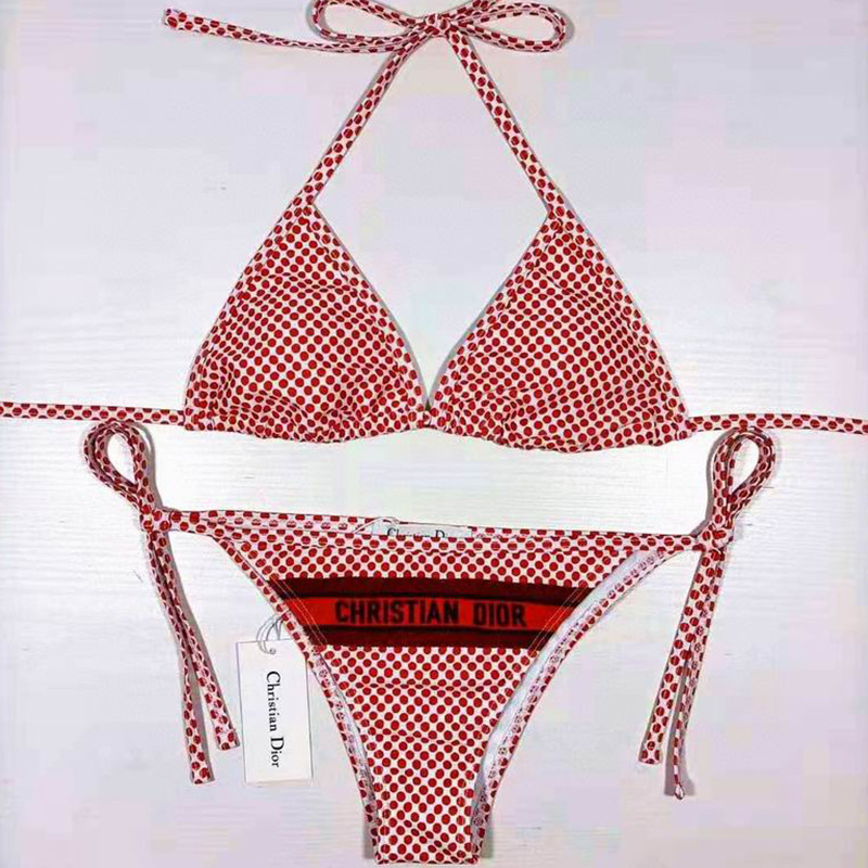 Christian Dior Bikini Women Dots Print Lycra Red