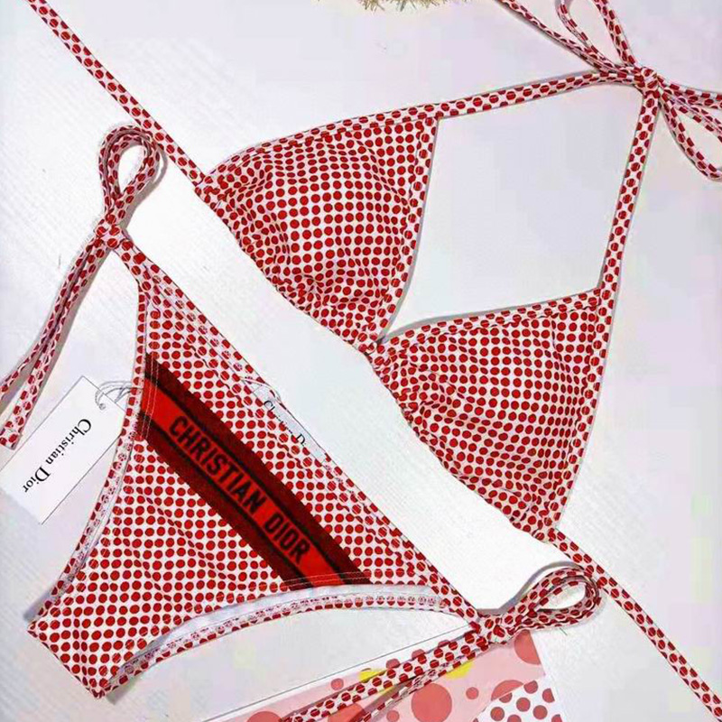 Christian Dior Bikini Women Dots Print Lycra Red