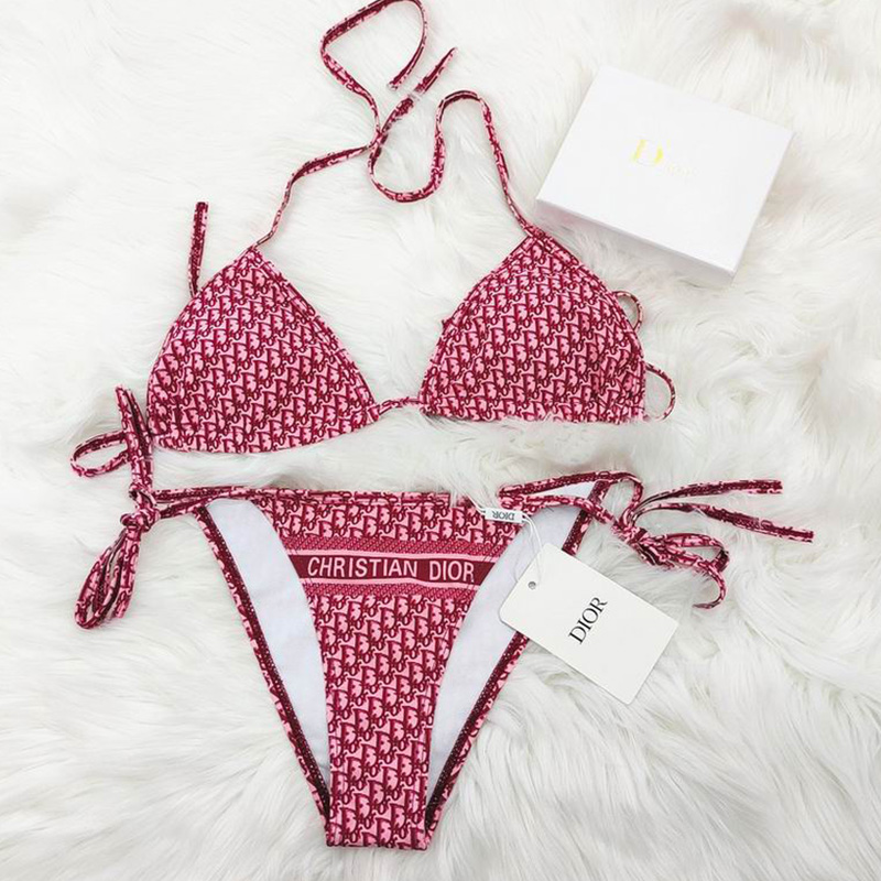 Christian Dior Bikini Women Oblique Jacquard Technical Fabric Burgundy/Pink