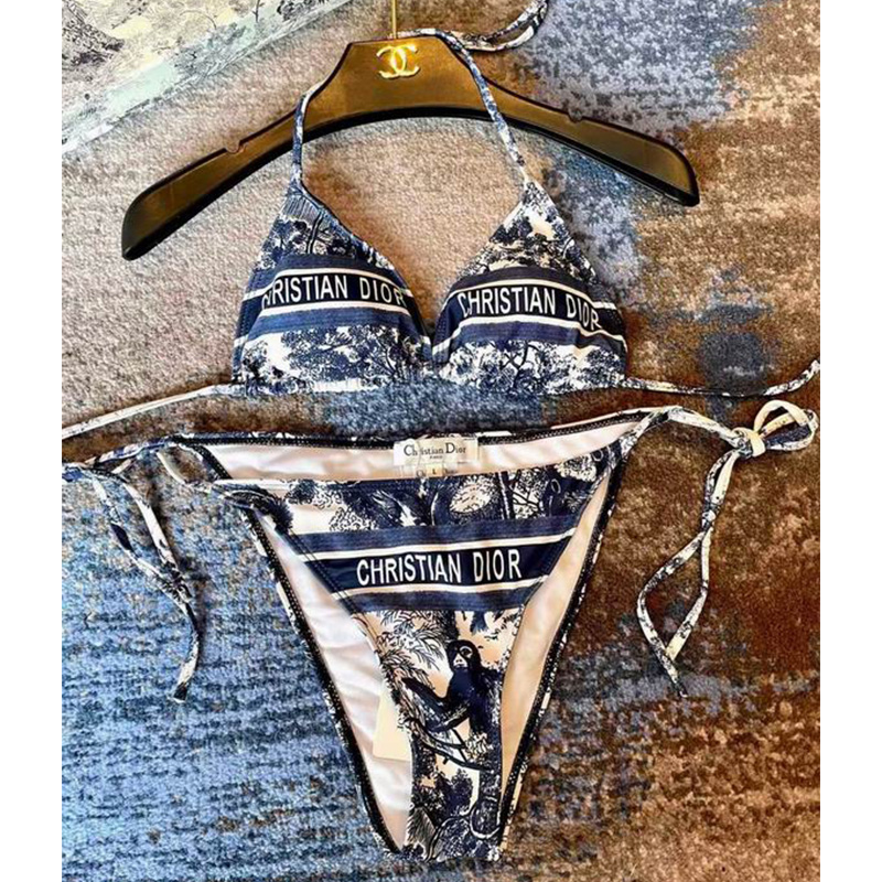 Christian Dior Bikini Women Toile De Jouy Print Lycra Blue