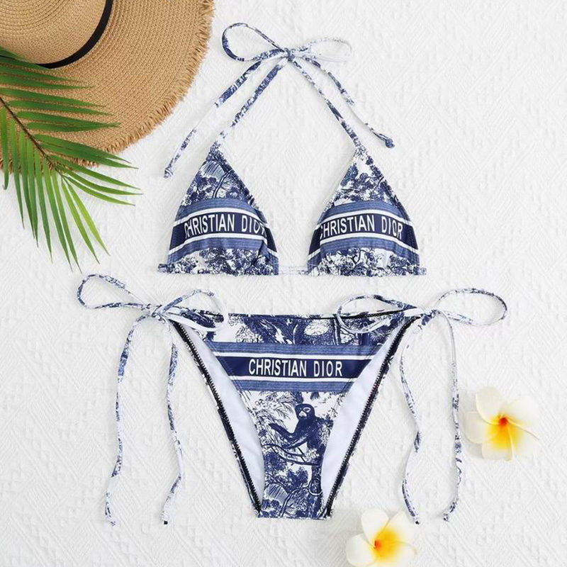 Christian Dior Bikini Women Toile De Jouy Print Lycra Navy Blue
