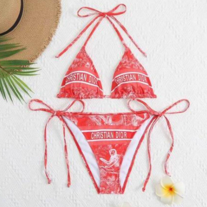 Christian Dior Bikini Women Toile De Jouy Print Lycra Red