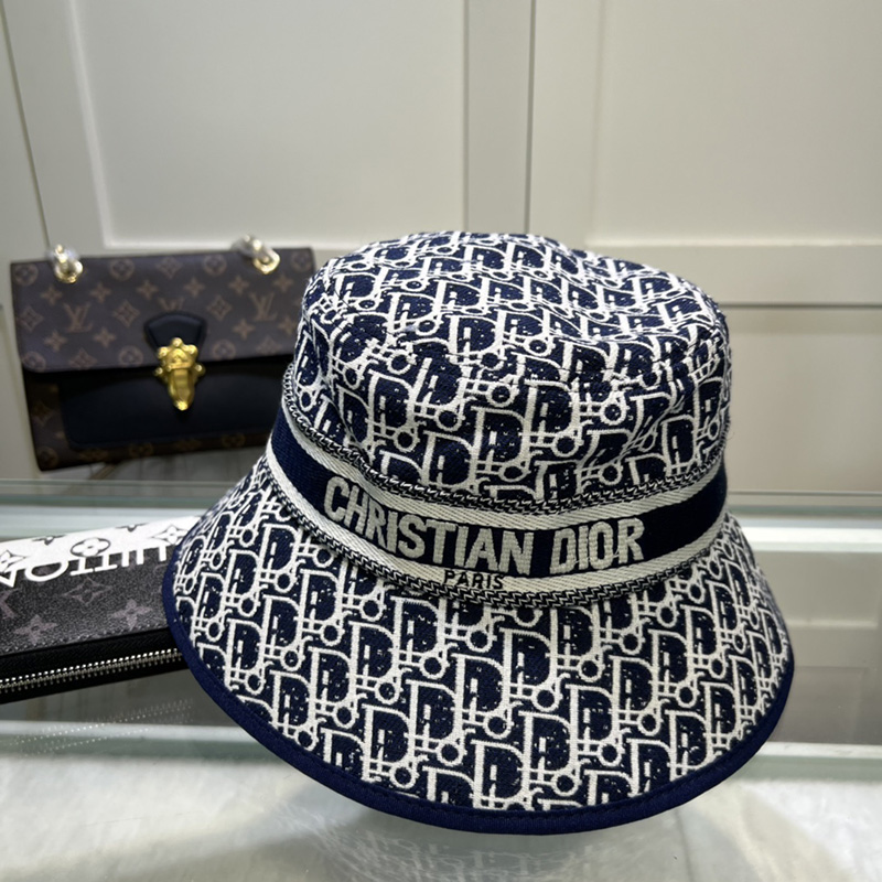 Christian Dior Bucket Hat D-Oblique Canvas Navy Blue