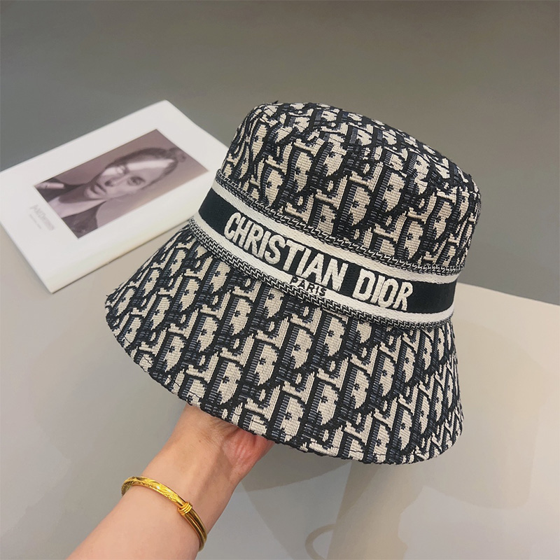 Christian Dior Bucket Hat D-Oblique Cotton Black