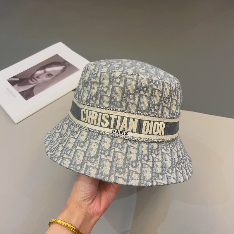 Christian Dior Bucket Hat D-Oblique Cotton Grey