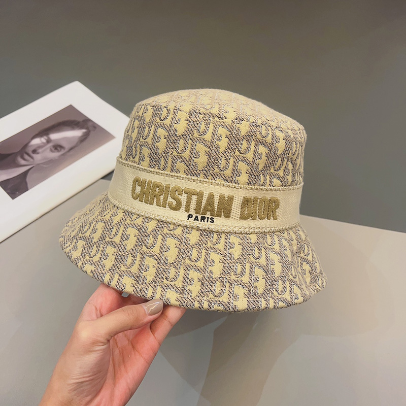 Christian Dior Bucket Hat D-Oblique Cotton Khaki