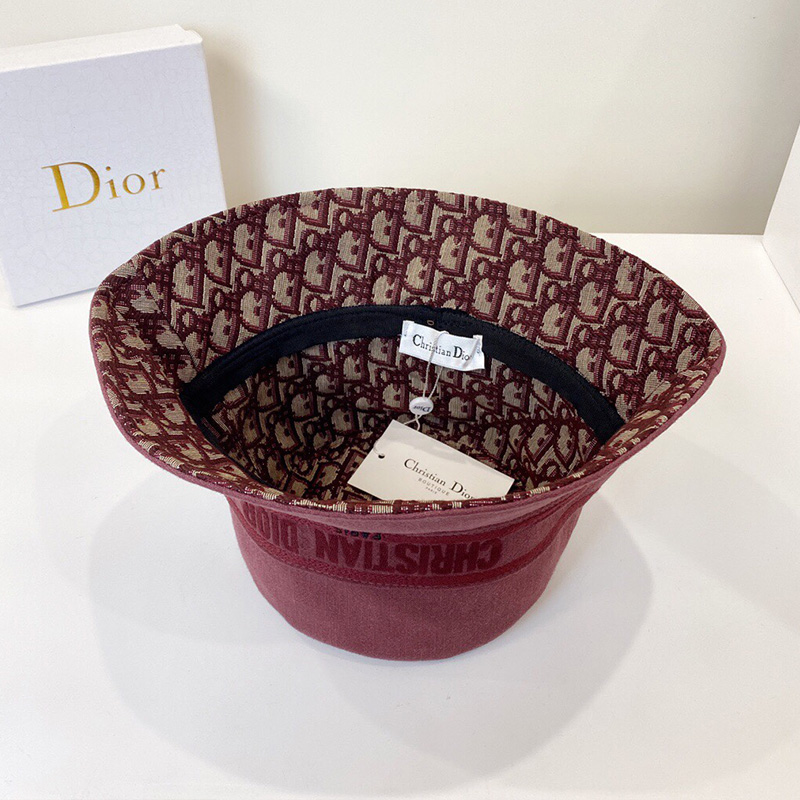 Christian Dior Bucket Hat Oblique Denim Burgundy