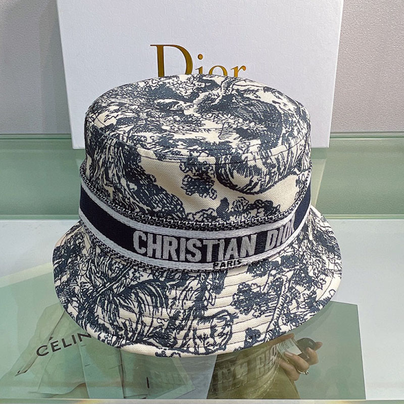 Christian Dior Bucket Hat Toile de Jouy Cotton Black