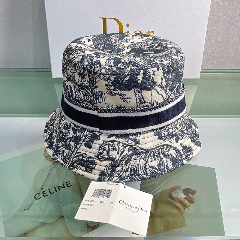 Christian Dior Bucket Hat Toile de Jouy Cotton Black