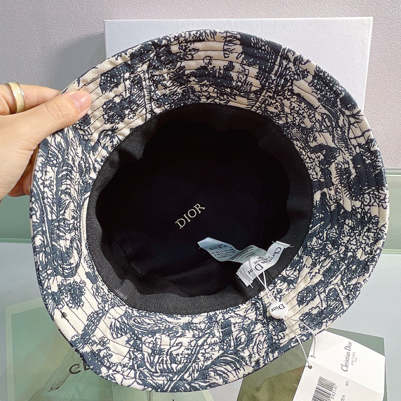 Christian Dior Bucket Hat Toile de Jouy Cotton Black