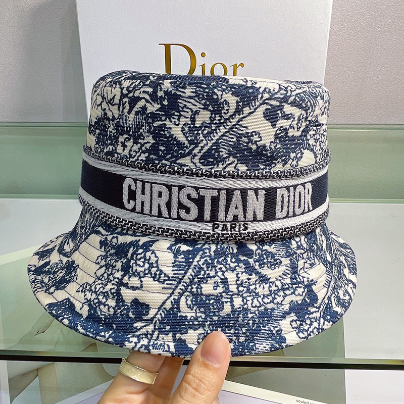 Christian Dior Bucket Hat Toile de Jouy Cotton Navy Blue