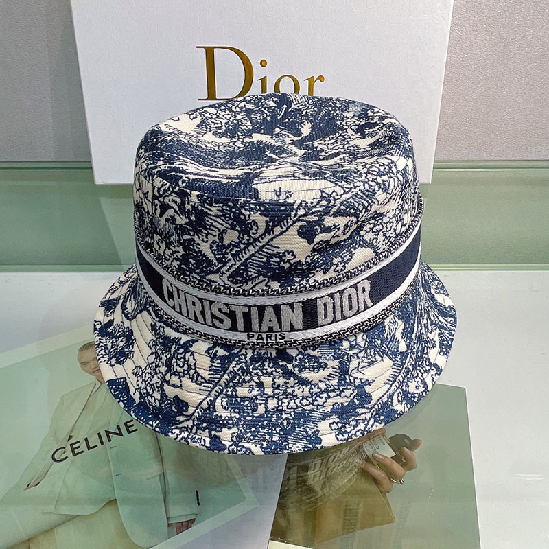 Christian Dior Bucket Hat Toile de Jouy Cotton Navy Blue