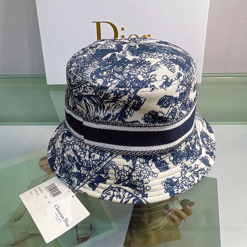 Christian Dior Bucket Hat Toile de Jouy Cotton Navy Blue