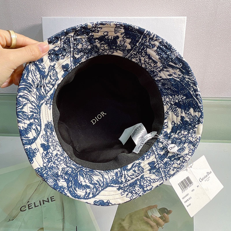 Christian Dior Bucket Hat Toile de Jouy Cotton Navy Blue