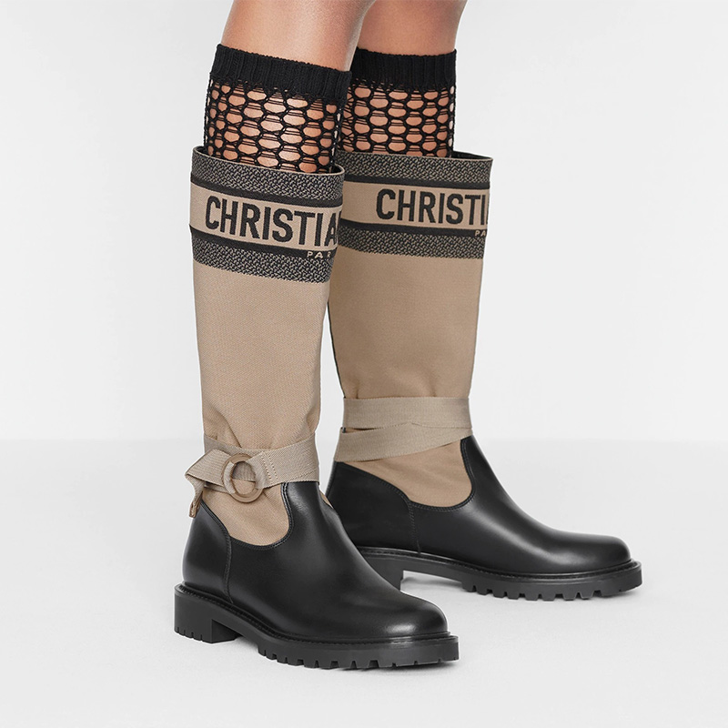 Christian Dior D-Major Boots Women Calfskin and Technical Fabric Beige