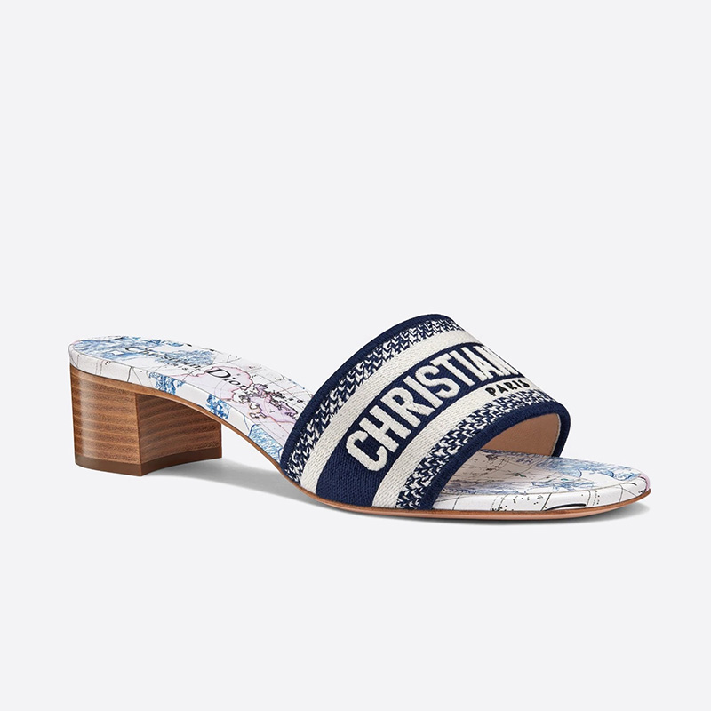 Christian Dior Dway Heeled Slides Women Around The World Motif Canvas Blue