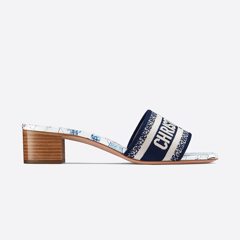 Christian Dior Dway Heeled Slides Women Around The World Motif Canvas Blue