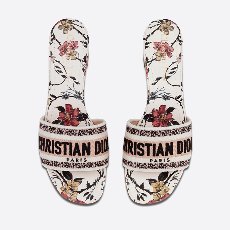 Christian Dior Dway Heeled Slides Women Rosa Mutabilis Motif Canvas White