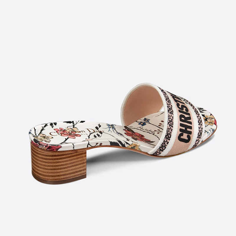 Christian Dior Dway Heeled Slides Women Rosa Mutabilis Motif Canvas White