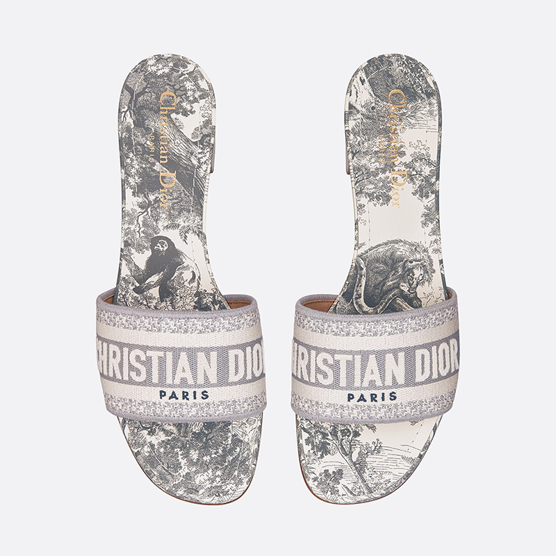 Christian Dior Dway Heeled Slides Women Toile De Jouy Motif Canvas Grey