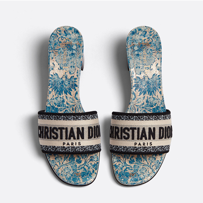 Christian Dior Dway Heeled Slides Women Brocart Motif Canvas Blue