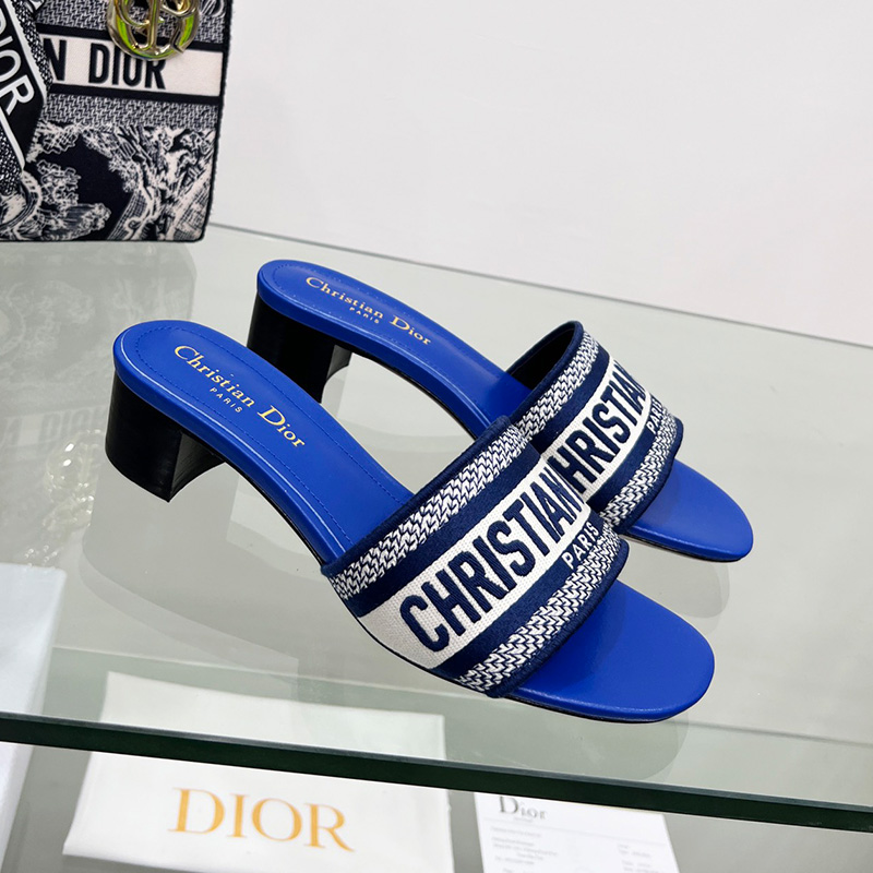 Christian Dior Dway Heeled Slides Women Canvas Bright Blue