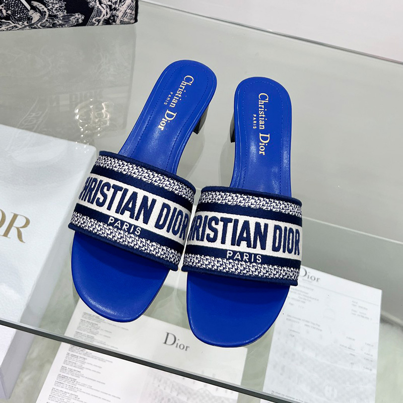 Christian Dior Dway Heeled Slides Women Canvas Bright Blue