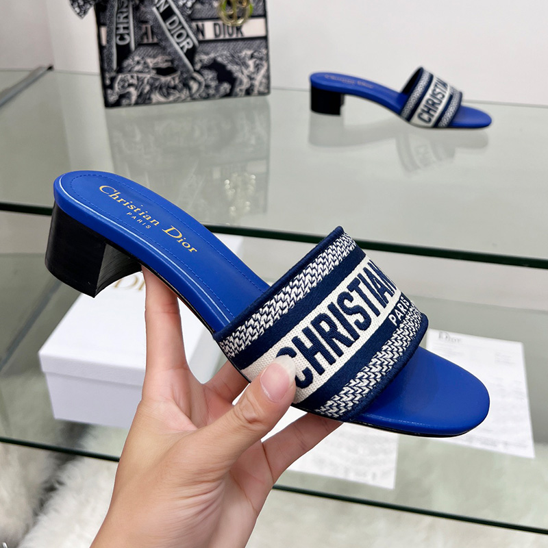 Christian Dior Dway Heeled Slides Women Canvas Bright Blue