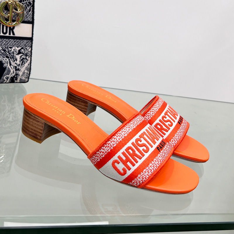 Christian Dior Dway Heeled Slides Women Canvas Orange