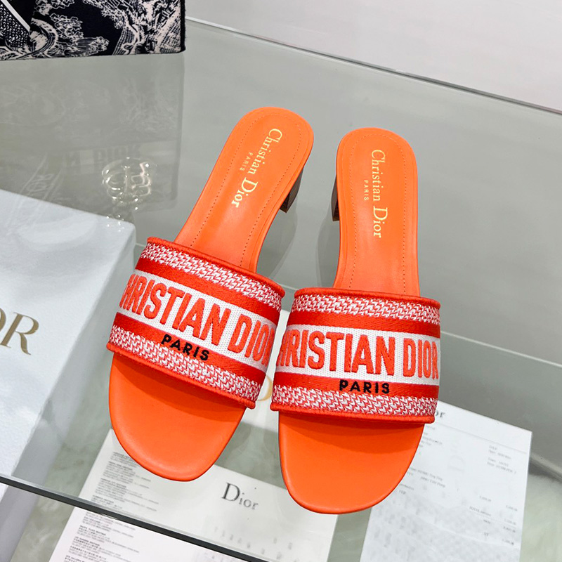 Christian Dior Dway Heeled Slides Women Canvas Orange