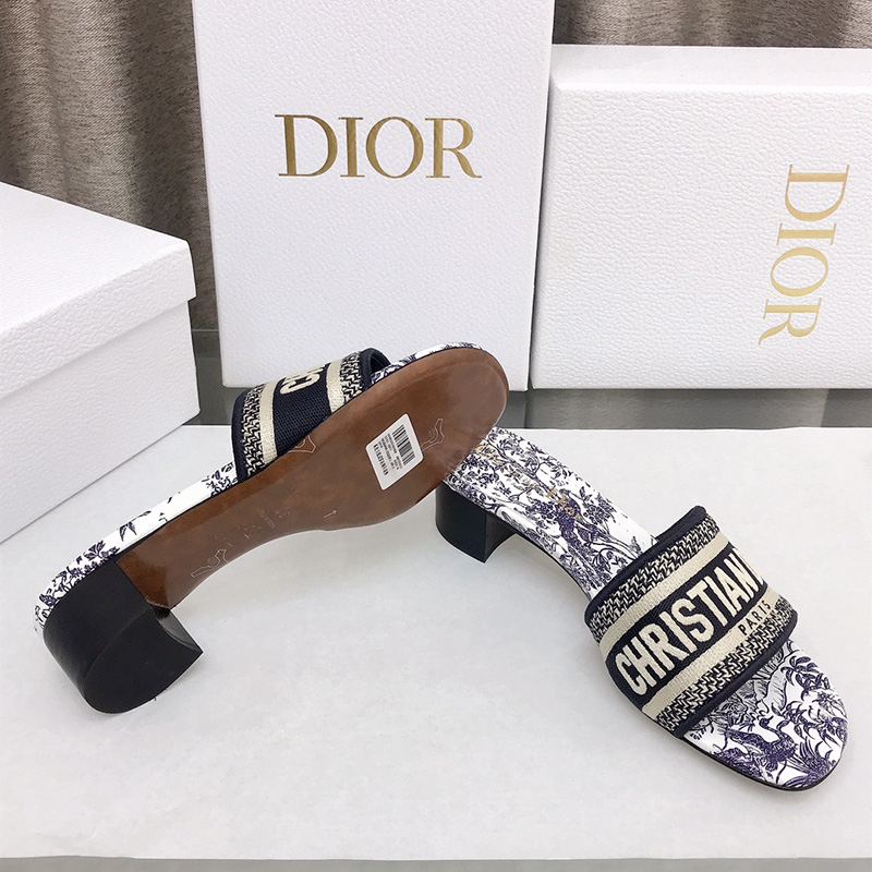 Christian Dior Dway Heeled Slides Women Jardin d'Hiver Motif Canvas Blue