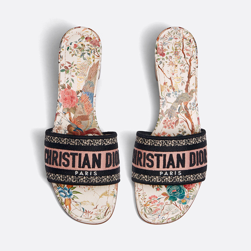 Christian Dior Dway Heeled Slides Women Jardin d'Hiver Motif Canvas White