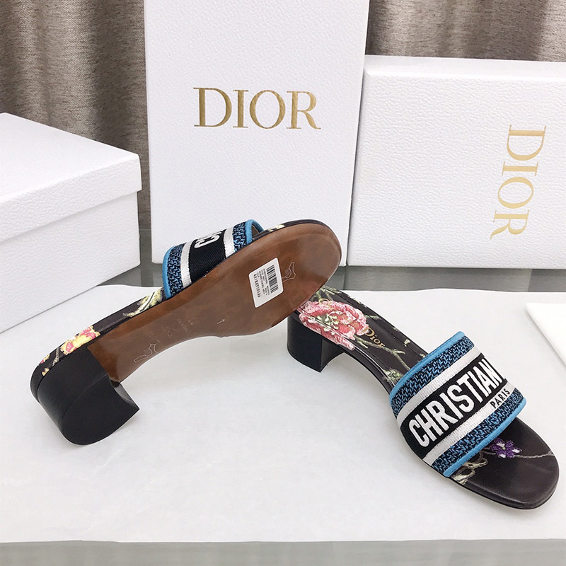 Christian Dior Dway Heeled Slides Women Petites Fleurs Motif Canvas Black