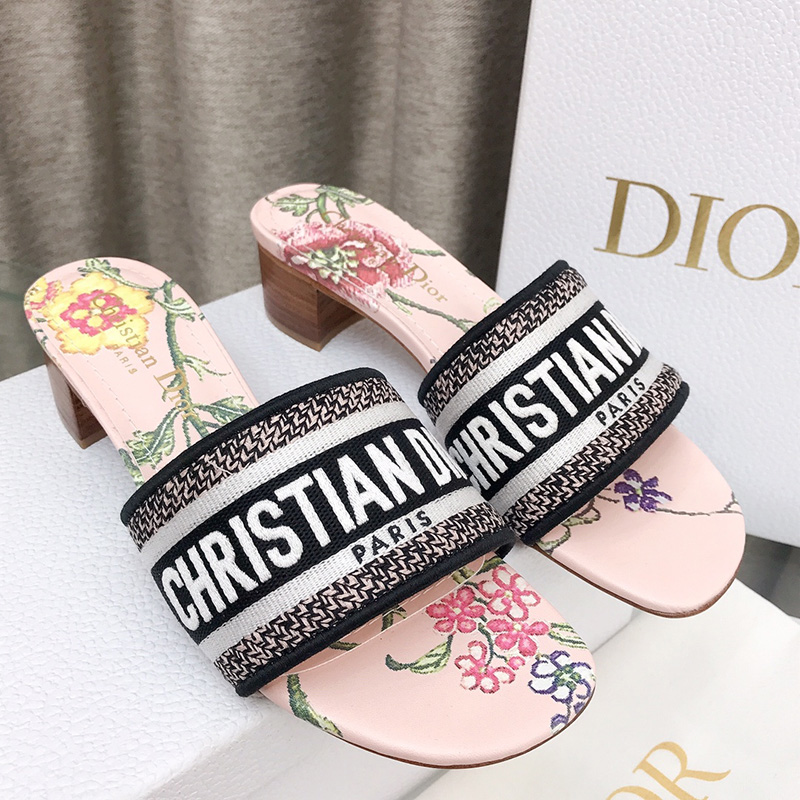 Christian Dior Dway Heeled Slides Women Petites Fleurs Motif Canvas Pink